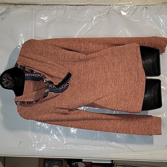 SKONET Hoodie Lace Up Pullover Aztec Trim Pockets Casual Top M Designer Y2K 90's - Picture 3 of 5